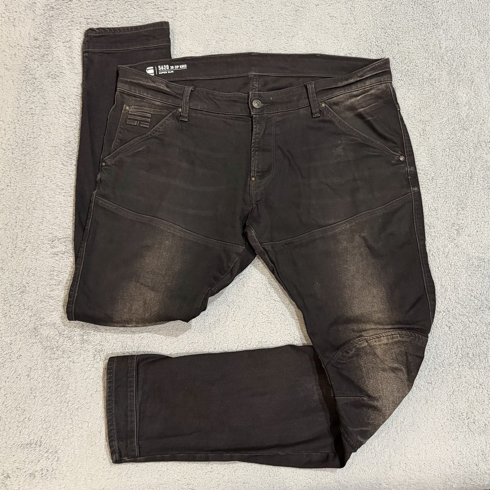 G-Star Raw 5620 3D Zip Knee Jeans 38x31 Black Stone Wash Skinny Moto Biker Denim